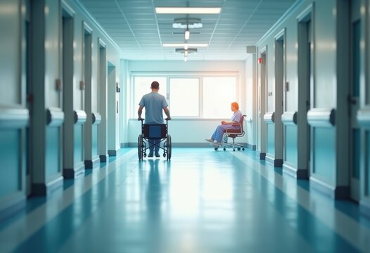 Inviting Hospital Corridor with Spacious Hallways and Wheelchair Accessibility for Safe Mobility