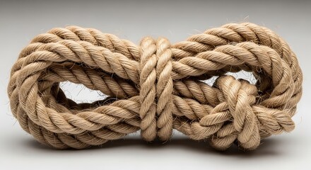 Obraz premium A thick natural fiber nautical rope coiled neatly and secured with a tight knot on gray background illustration