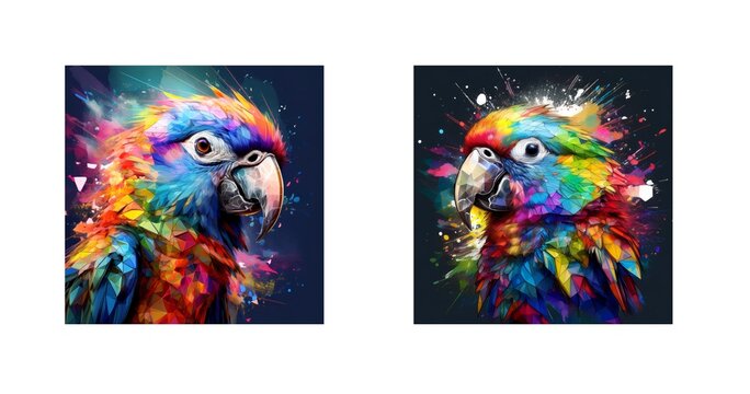 Bunte Papageie in schwarz