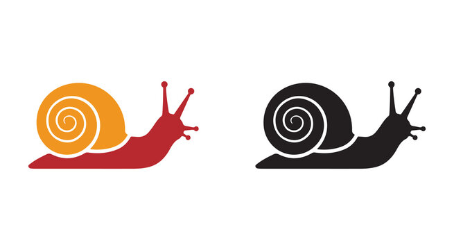Set of colorful snail silhouette icons isolated on a white background, minimalist vector icons, spiral shell and antennae icons for wildlife projects
