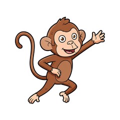 Obraz premium Cute Cartoon Monkey Waving Hand Illustration on White Background