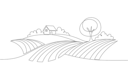 Rows of agricultural farmland illustration. © Konco