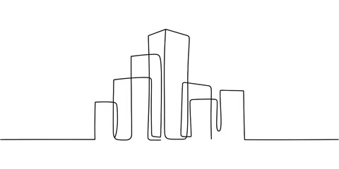 A minimalist single line drawing of an urban city skyline featuring various skyscraper shapes © Nikhil Ray