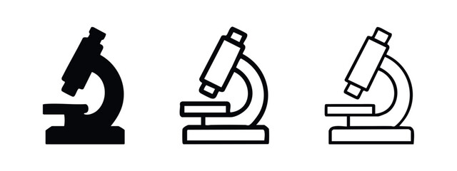 Simple microscope icon set. Scientific research and laboratory equipment symbol in various styles. © liubomir118809