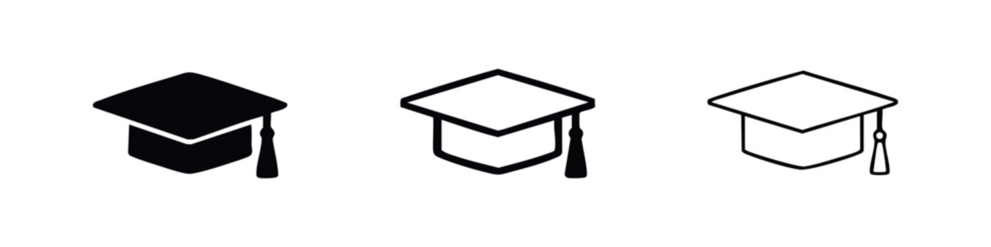 Graduation Cap Icon Set - Academic Success and Education Symbol