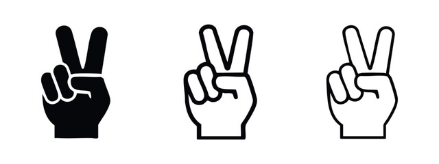 Fototapeta premium Peace sign hand gesture icon variations, victory symbol for success, protest, or welcome in different styles
