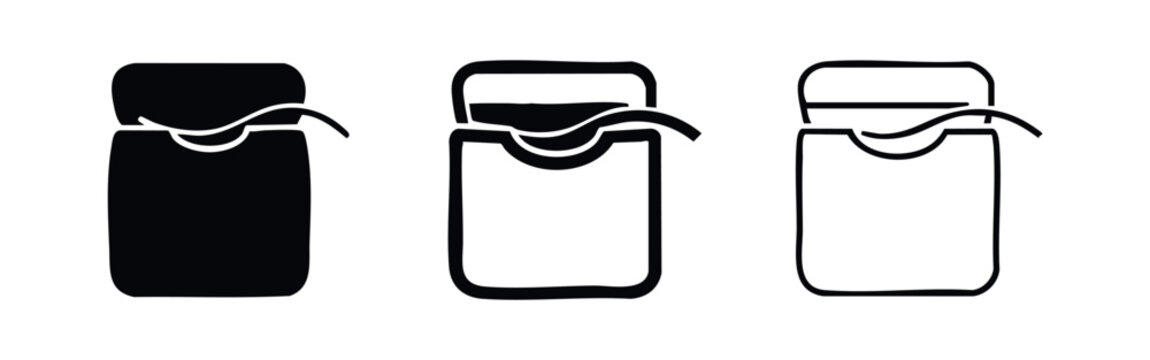 Dental floss icon set for oral hygiene and dental care, depicting healthy teeth.