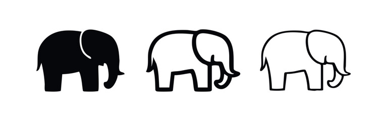 Obraz premium Elephant Icon Set - Safari Animal Silhouette Icons, African Wildlife Pictograms