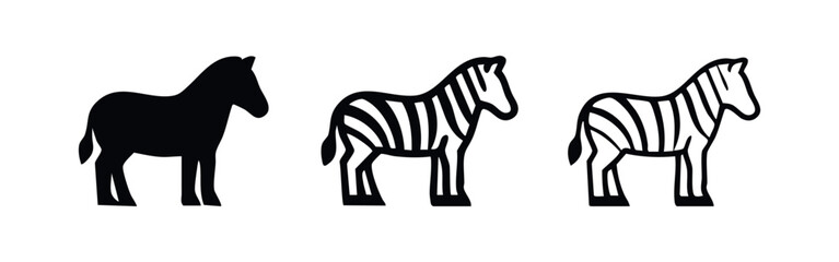 Obraz premium Zebra Icon Set with Silhouette and Striped Outline Variations