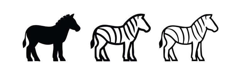 Obraz premium African Zebra Vector Icon Set with Solid and Striped Outline Designs