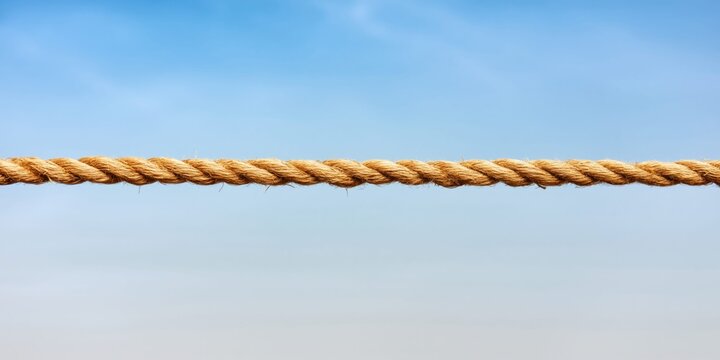 Thick natural fiber rope stretched taut across a clear blue sky background