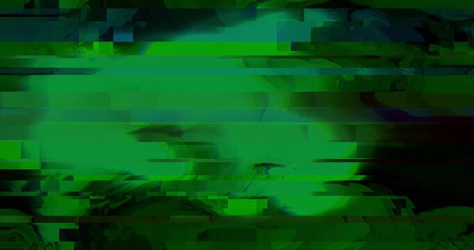 Colors shift and shapes change in a green animation. The frames show different movements and patterns in simple forms