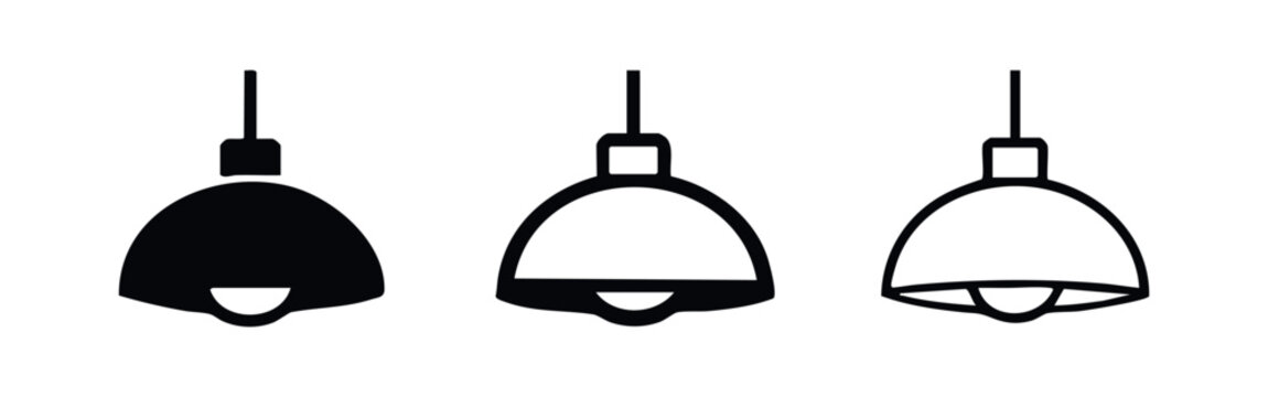 Pendant Lamp Icon Collection: Solid, Outline, and Line Art Styles for Ceiling Lighting Fixtures