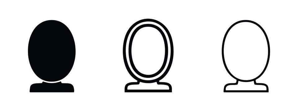 Set of black and white human head silhouette icons in solid, thick outline, and thin outline styles, ideal for user profiles or avatars.