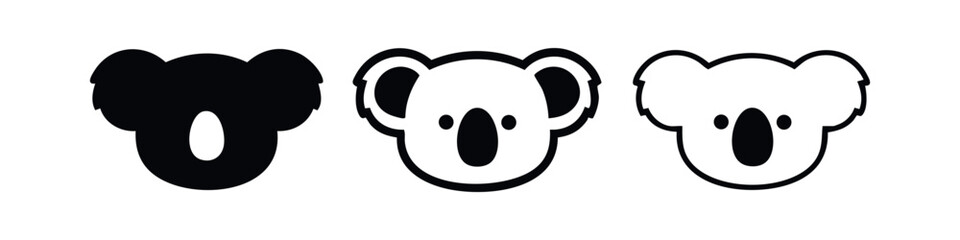 Koala Head Icon Set: Black Silhouette and Outline Illustrations of a Cute Marsupial © liubomir118809
