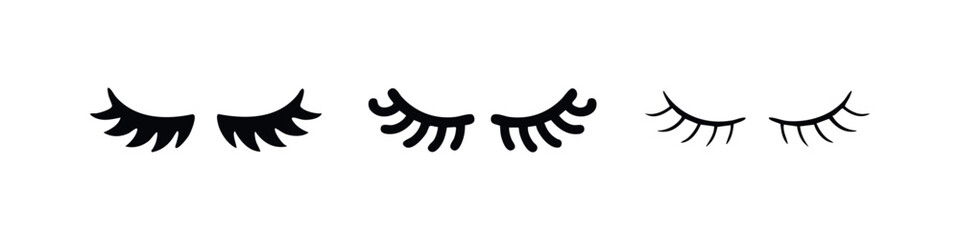 Obraz premium Closed eyes with long eyelashes icon set, beauty sleep vector illustration