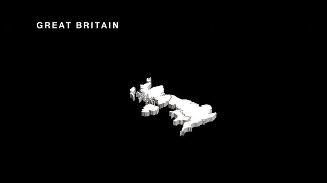 White 3d map of great britain rotating