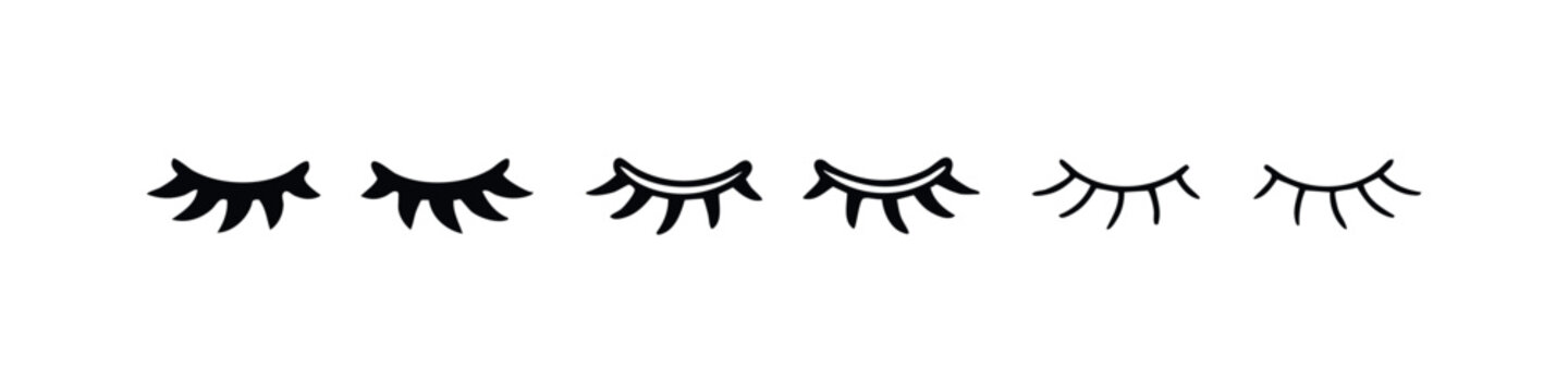 Hand drawn closed eyes and eyelashes icon set, Doodle sleeping beauty symbols.