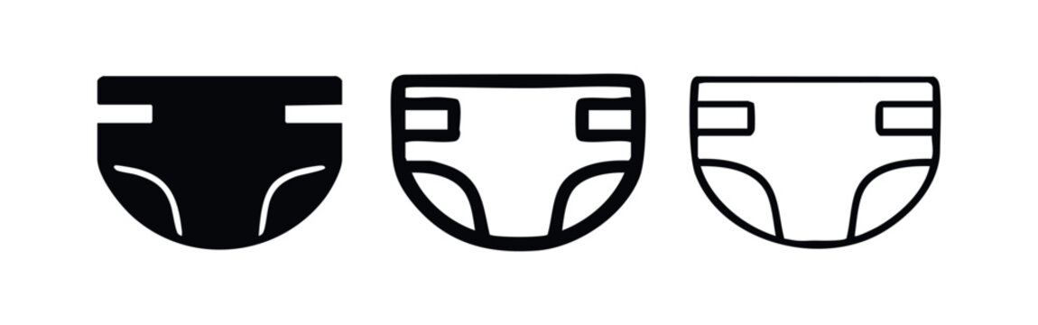 Baby diaper icon set, nappy symbol for infant hygiene and changing