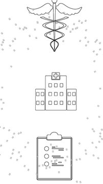 Vertical video: Looping, caduceus spinning, hospital, list paging, squares drifting, showing health