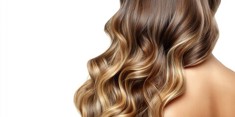 Naklejka premium Beautiful woman's long wavy hair with brown and blonde highlights
