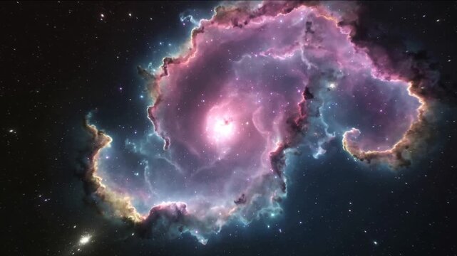Nebula rotating and expanding while pink core brightening, driven by gas motion for science