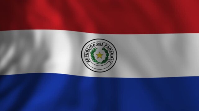Waving national flag of paraguay with emblem