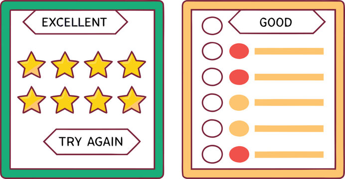 Colorful teacher grading marks set with good stamps try again