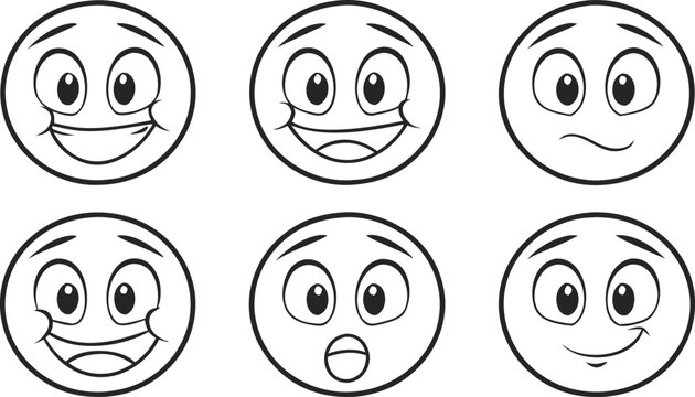 Doodle cartoon faces with sketchy lines and expressions emotions