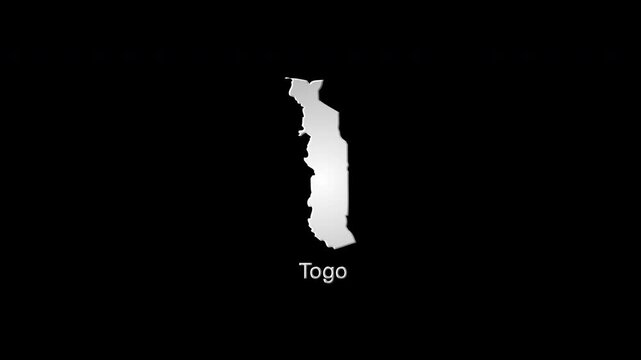Togo country map revealing with glowing lights