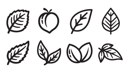 Fototapeta premium Outline Icons: Assorted Leaves and Fruit Minimalist Vector Collection