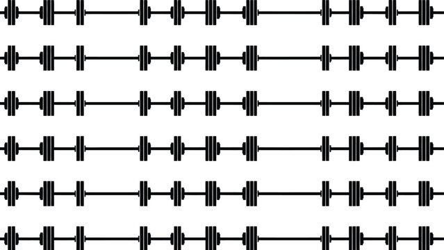 Seamless pattern of black dumbbells on white background for fitness and sports design