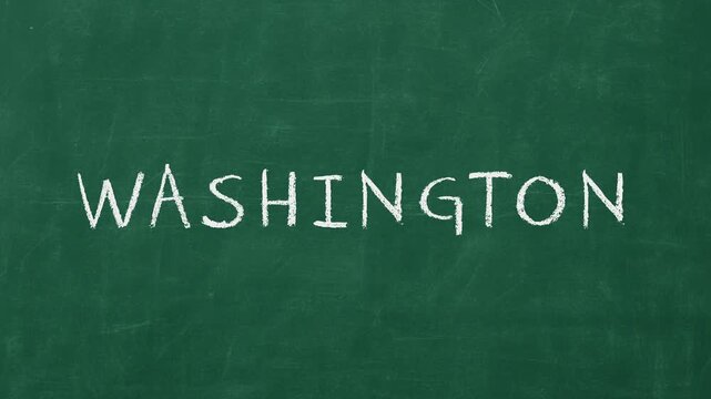 Word washington being written and erased on chalkboard