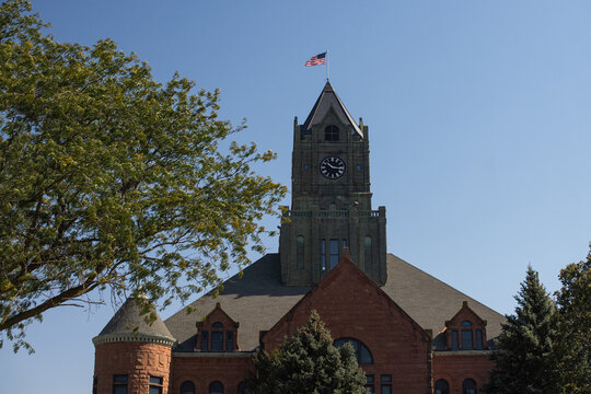 Historic Clock Tower Building in Clinton, Iowa, USA