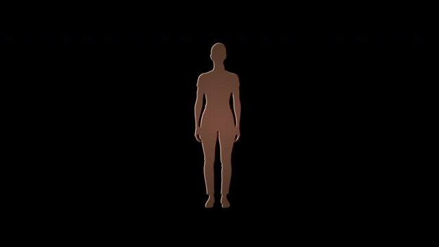 Humanoid figure materializing from digital particles