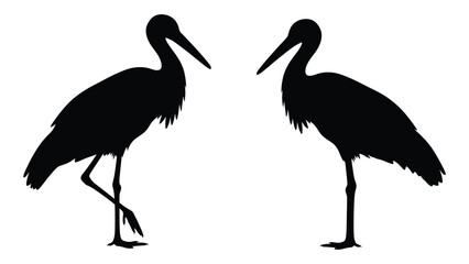 Fototapeta premium Two storks facing each other in a black and white silhouette illustration