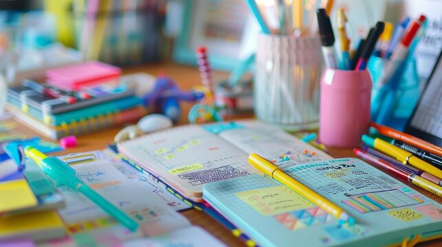 Innovative study organization. bullet journals, mind maps, doodle art, and color-coded notes