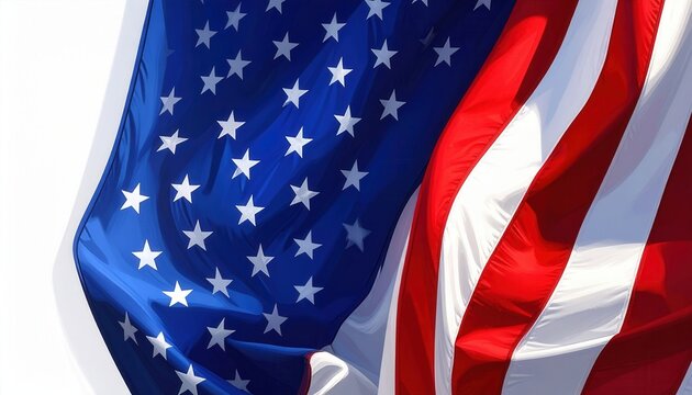 Eine wehende amerikanische Flagge mit leuchtenden Sternen und roten Streifen als Symbol f&uuml;r Freiheit und Patriotismus in den Vereinigten Staaten.