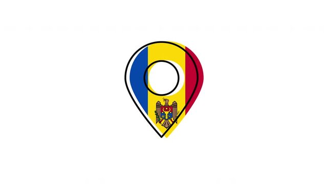 Moldova flag symbol location pin animating on white background