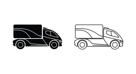 Fototapeta premium delivery trucks in black and white line art Vector