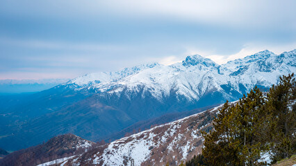 Panorama of the alps surrounding the city of Biella, seen from the named Zegna Panoramic road, in the ski resort of Bielmonte (Piedmont Region, Northern Italy). © stefanopez