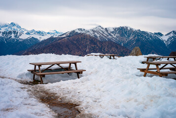 The Monte Rosa massif, seen from Bocchetta di Margosio alpine pass, above the city of Biella (Piedmont Region, northern Italy), early springtime. © stefanopez