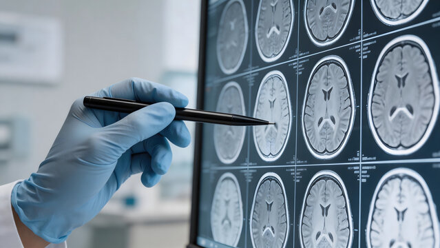 Doctor examining brain MRI scans