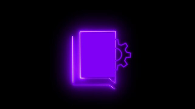Neon line Document settings with gears icon isolated on black background. Software update, transfer protocol, teamwork tool management.