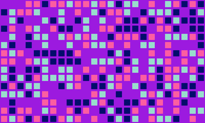 Fototapeta premium Vibrant abstract mosaic pattern featuring pink, purple, blue, and dark squares. Perfect for backgrounds, website design, textile prints, and modern presentations.