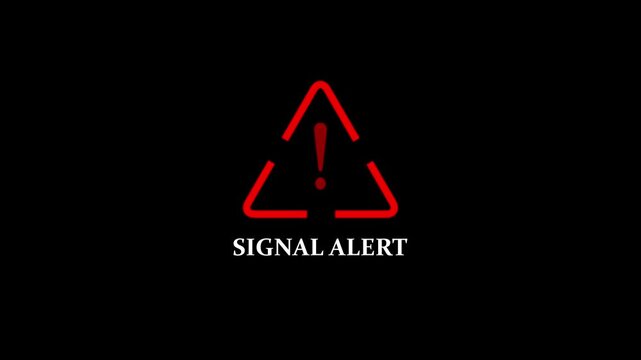 Signal Alert Warning  icon digital red disconnection communication disruption issue concept on black background. 4k video