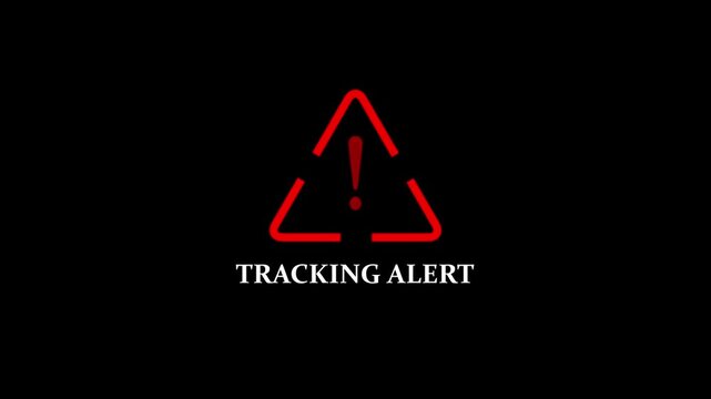 Tracking Alert Warning  icon digital red disconnection communication disruption issue concept on black background. 4k video