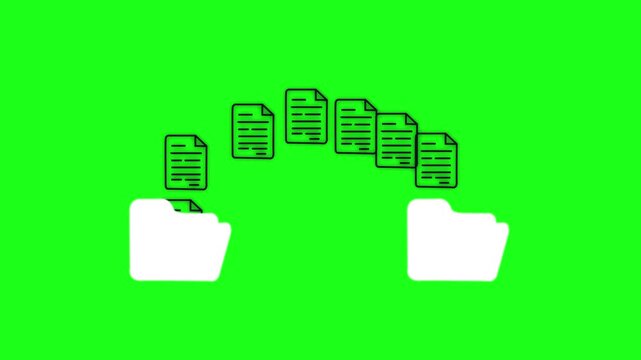 File transfer from folder to folder, copying data on computer, transparent background footage, Fast file transfer, quick torrent of copying data from folder to folder on computer,