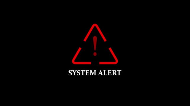 System Alert Warning  icon digital red disconnection communication disruption issue concept on black background. 4k video