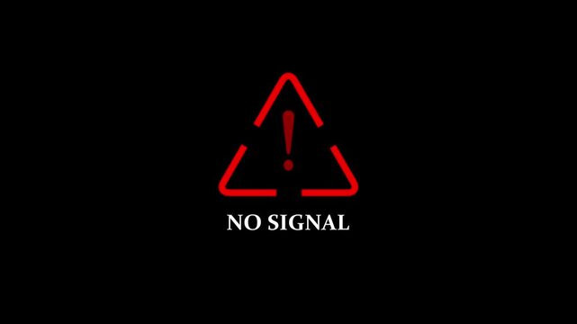 No Signal Warning  icon digital red disconnection communication disruption issue concept on black background. 4k video